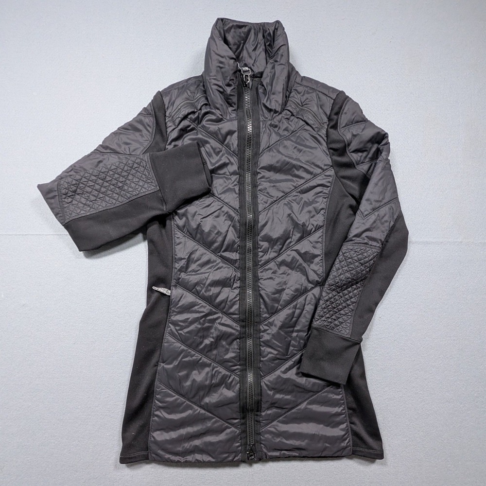 Athleta Hybrid Puffer Jacket Womens Medium Black Primaloft Quilted Thumbholes